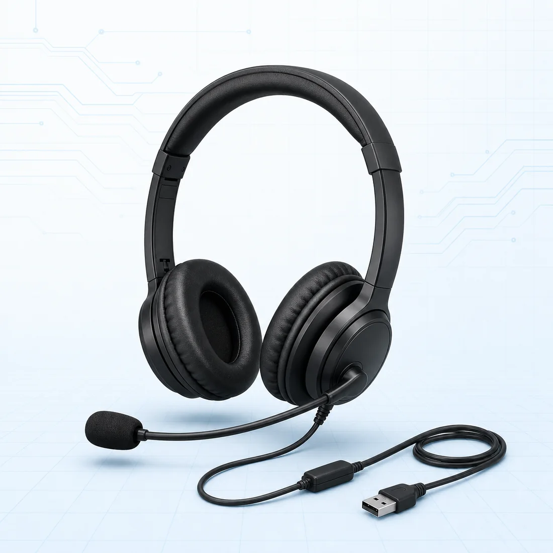 Wired USB Headset with Boom Mic